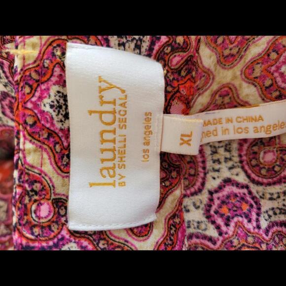 Laundry by Shelli Segal XL tan pink & orange print blouse - Picture 3 of 4
